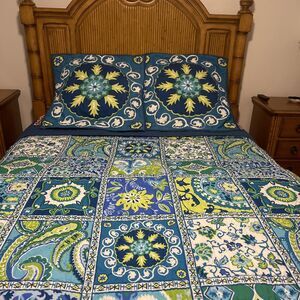 The company store blue Print patchwork quilt set queen size Cotton Reversible